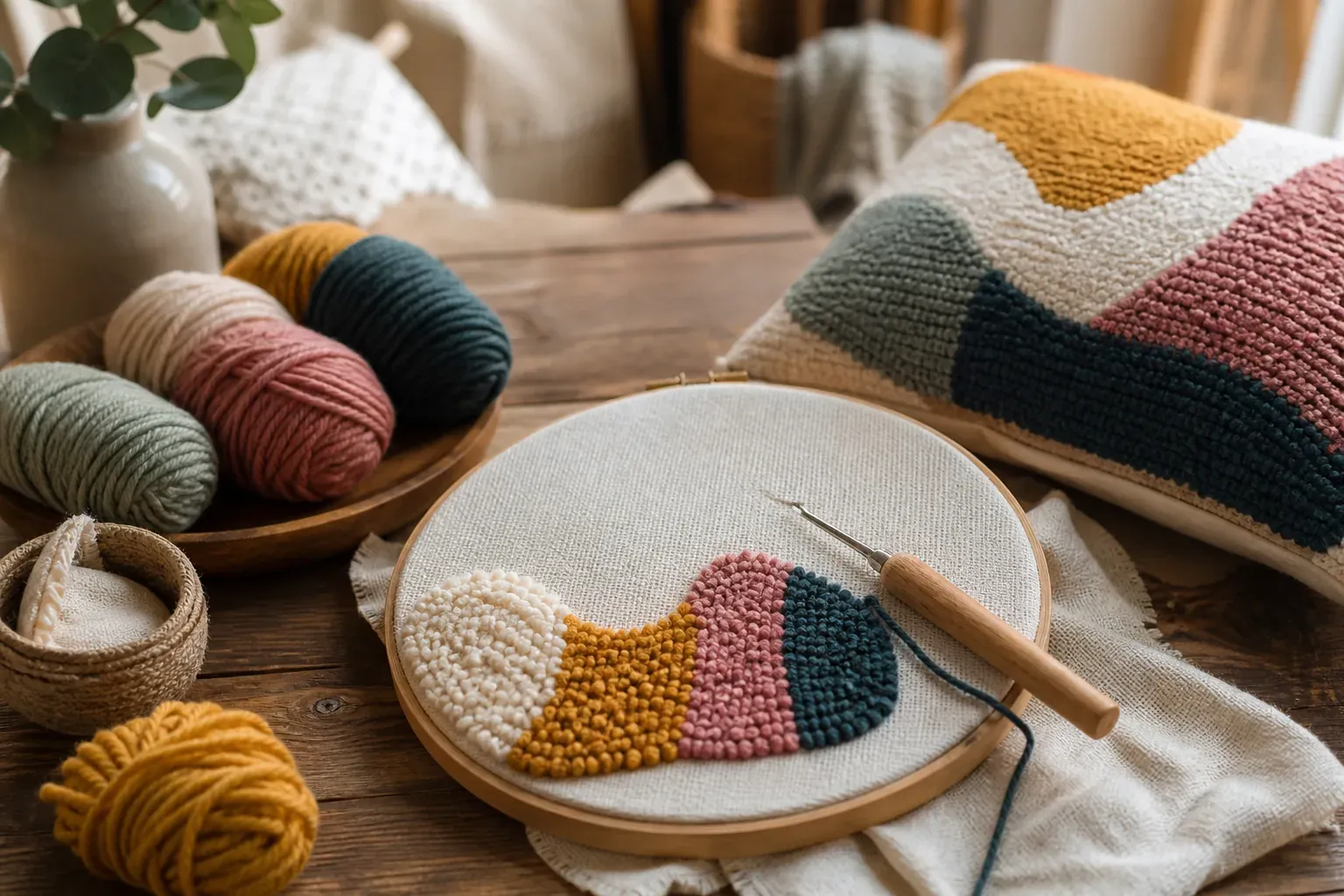 Le kit coussin punch needle qui évite les boucles défaites