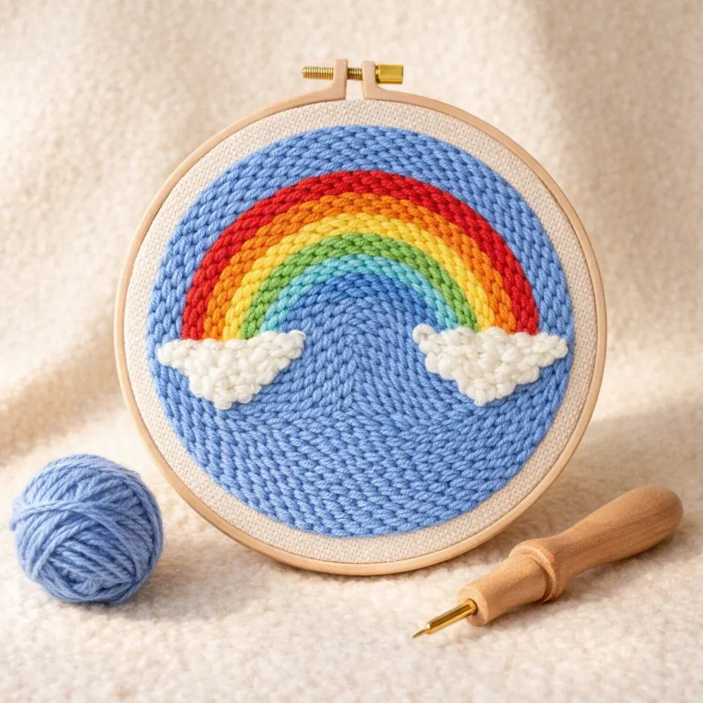 Kit punch needle arc en ciel et nuages doux