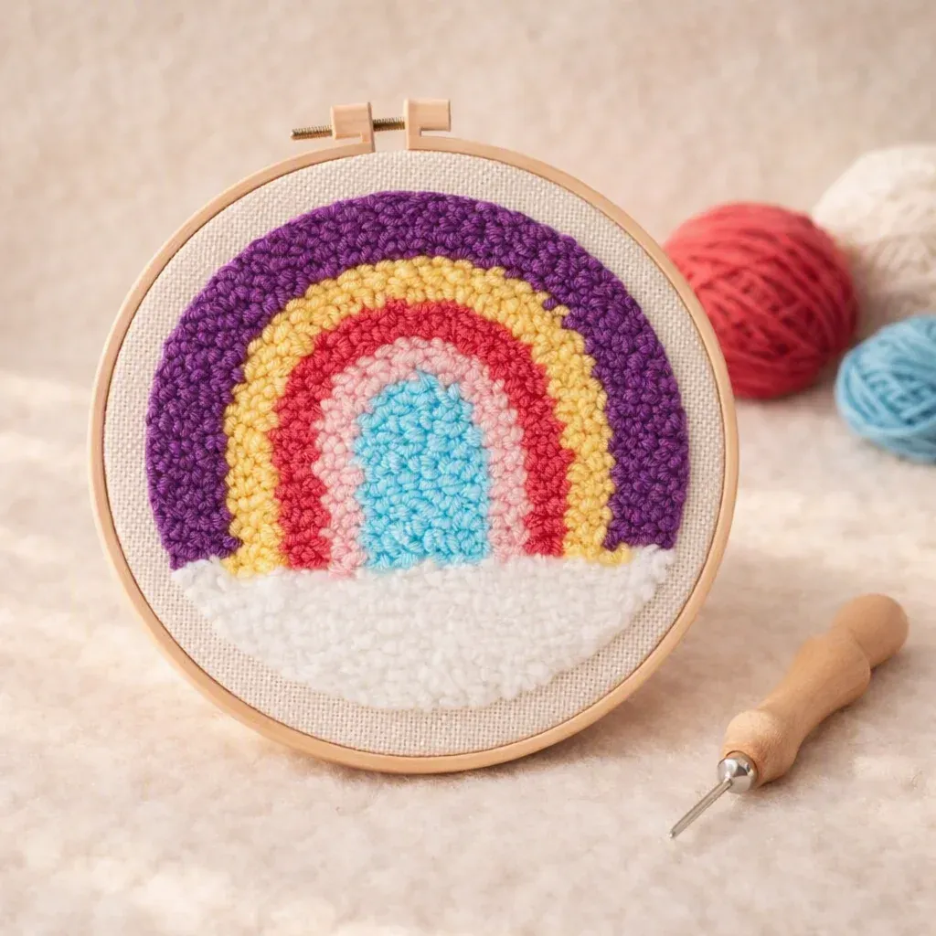 Kit punch needle arc-en-ciel doux en relief