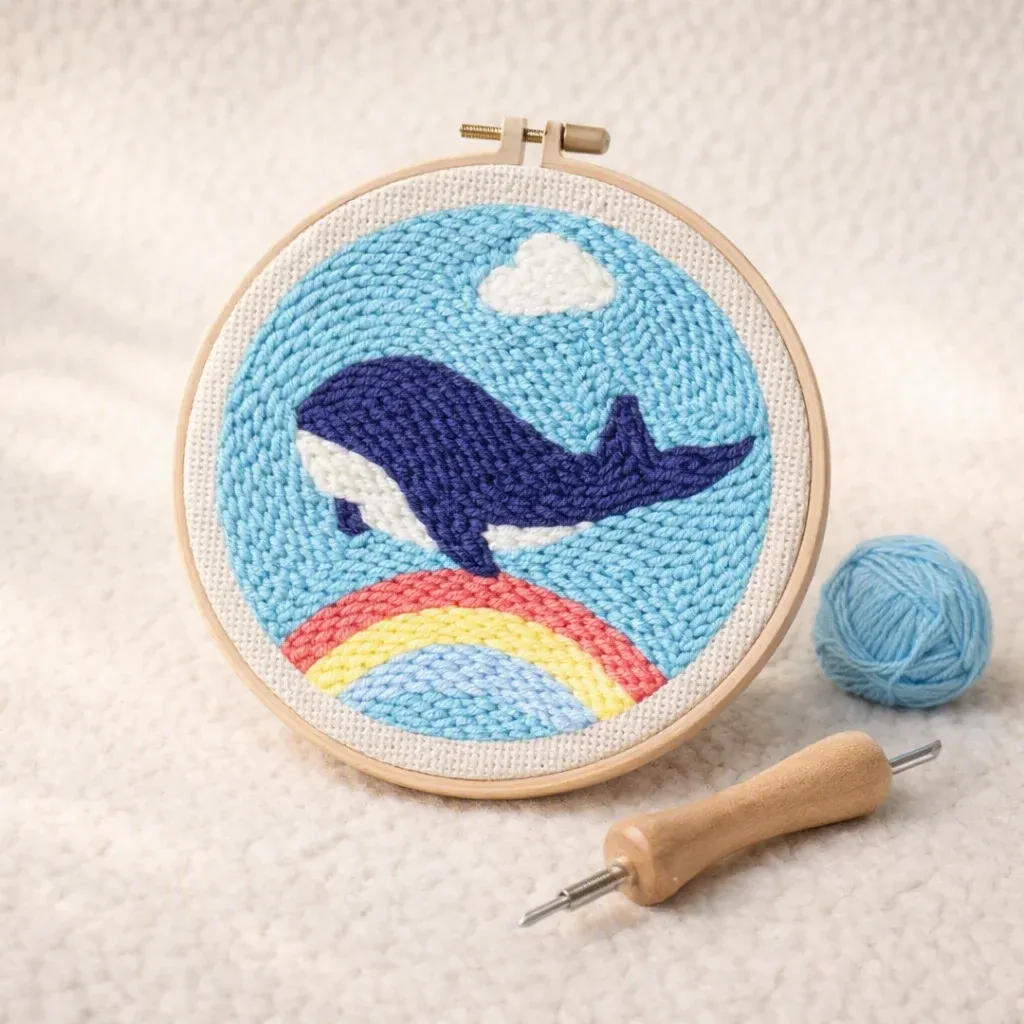 Kit punch needle baleine bleue en relief