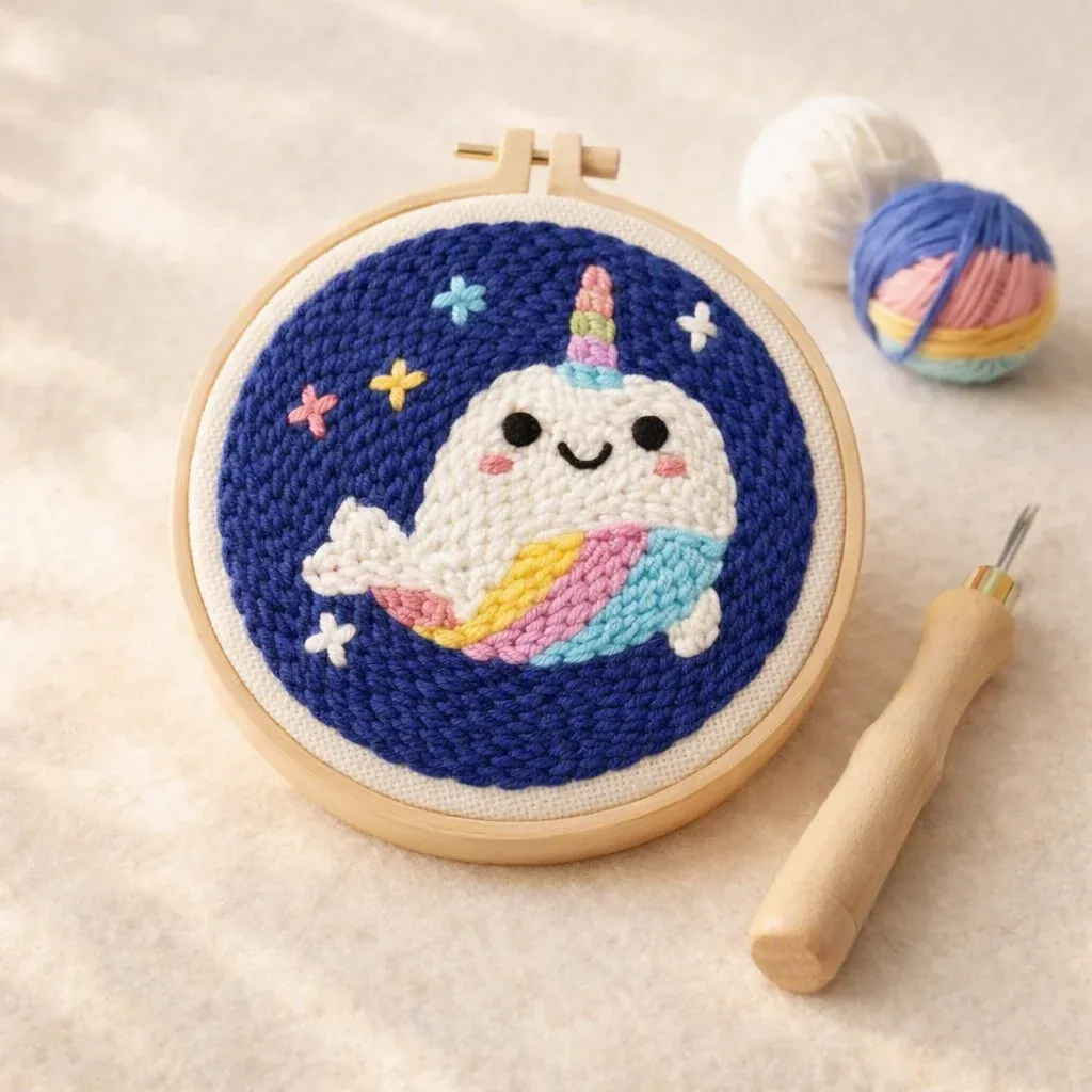 Kit punch needle baleine licorne en relief