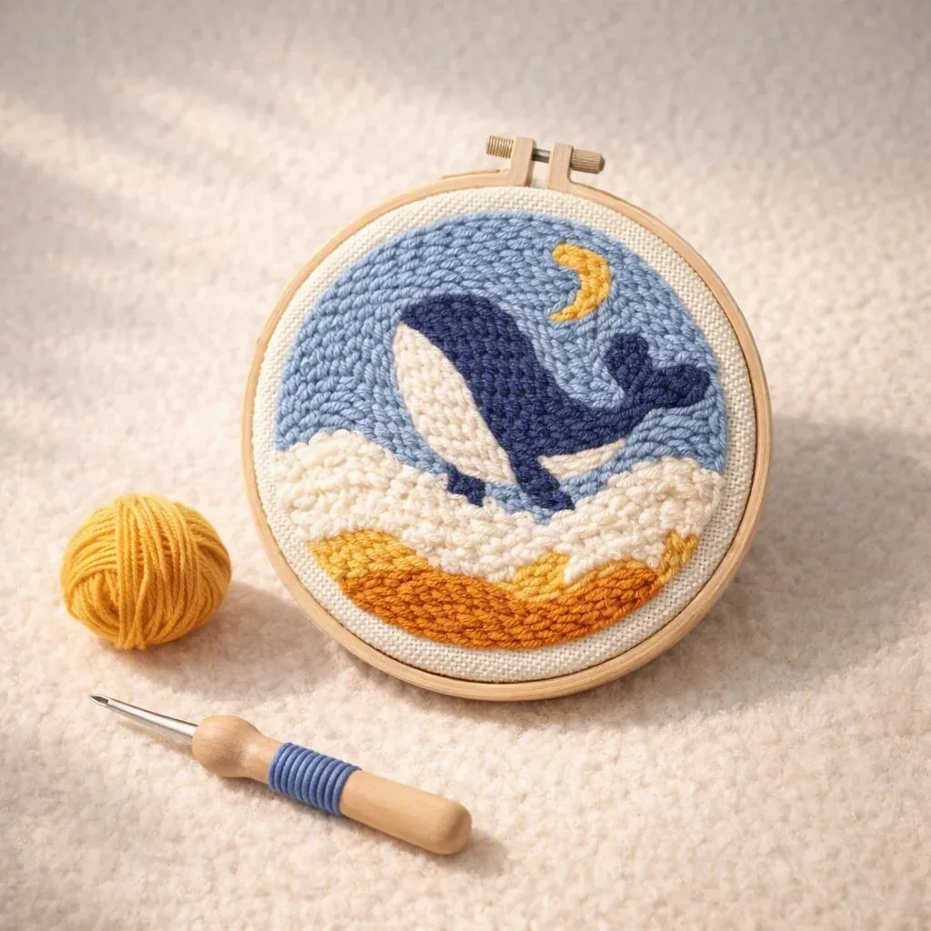 Kit punch needle baleine bleue et lune douce