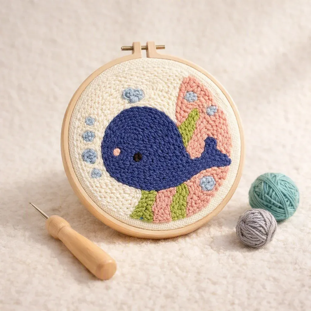Kit punch needle baleine bleue souriante
