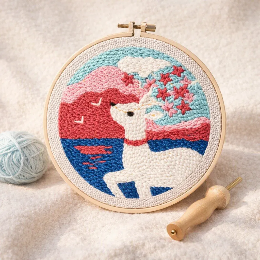 Kit punch needle biche et fleurs en relief