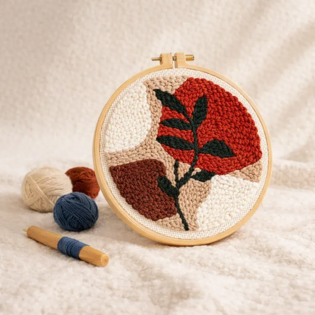 Kit punch needle botanique abstrait en relief