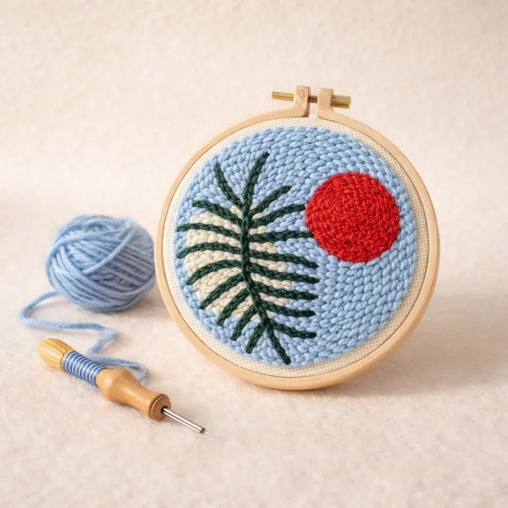 Kit punch needle botanique abstrait en relief