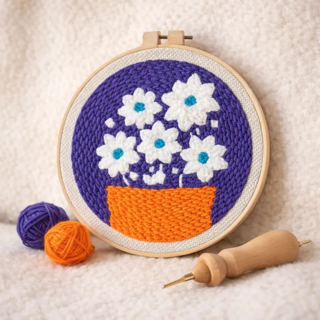 Kit punch needle bouquet fleuri en relief