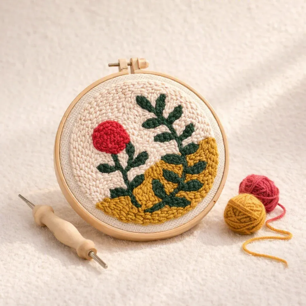 Kit punch needle branche et rose en relief