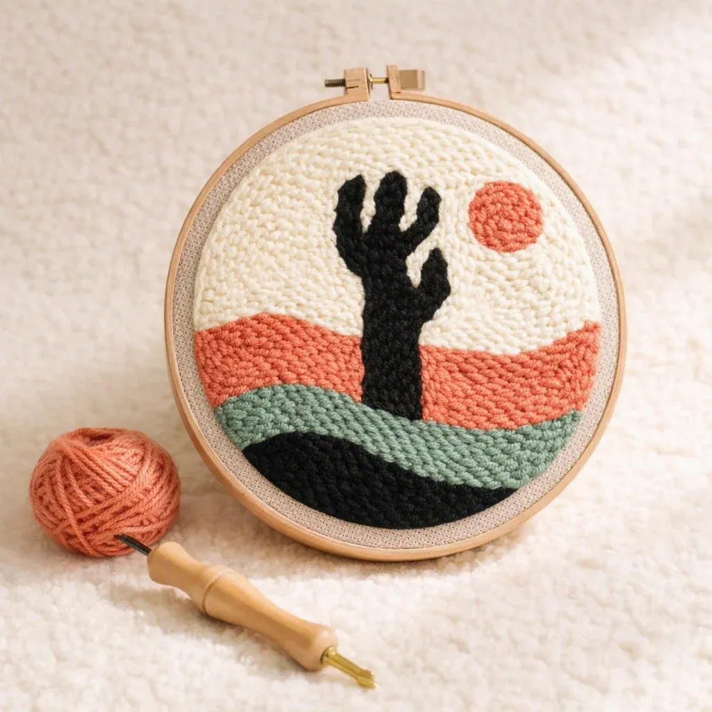 Kit punch needle cactus dans le désert rond