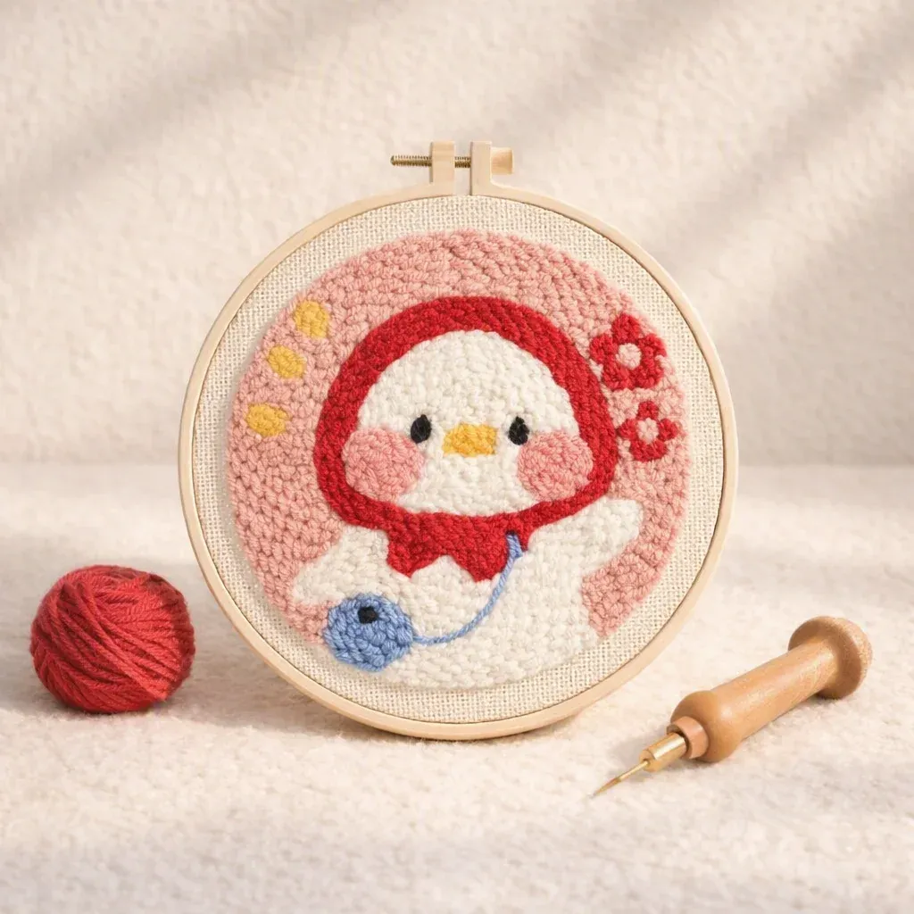 Kit punch needle caneton au bonnet rouge