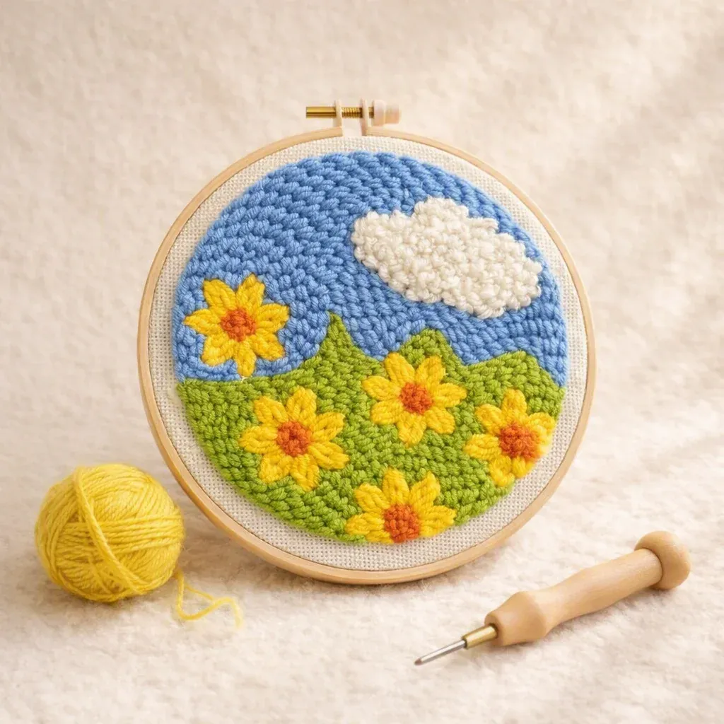 Kit punch needle champ de fleurs en relief