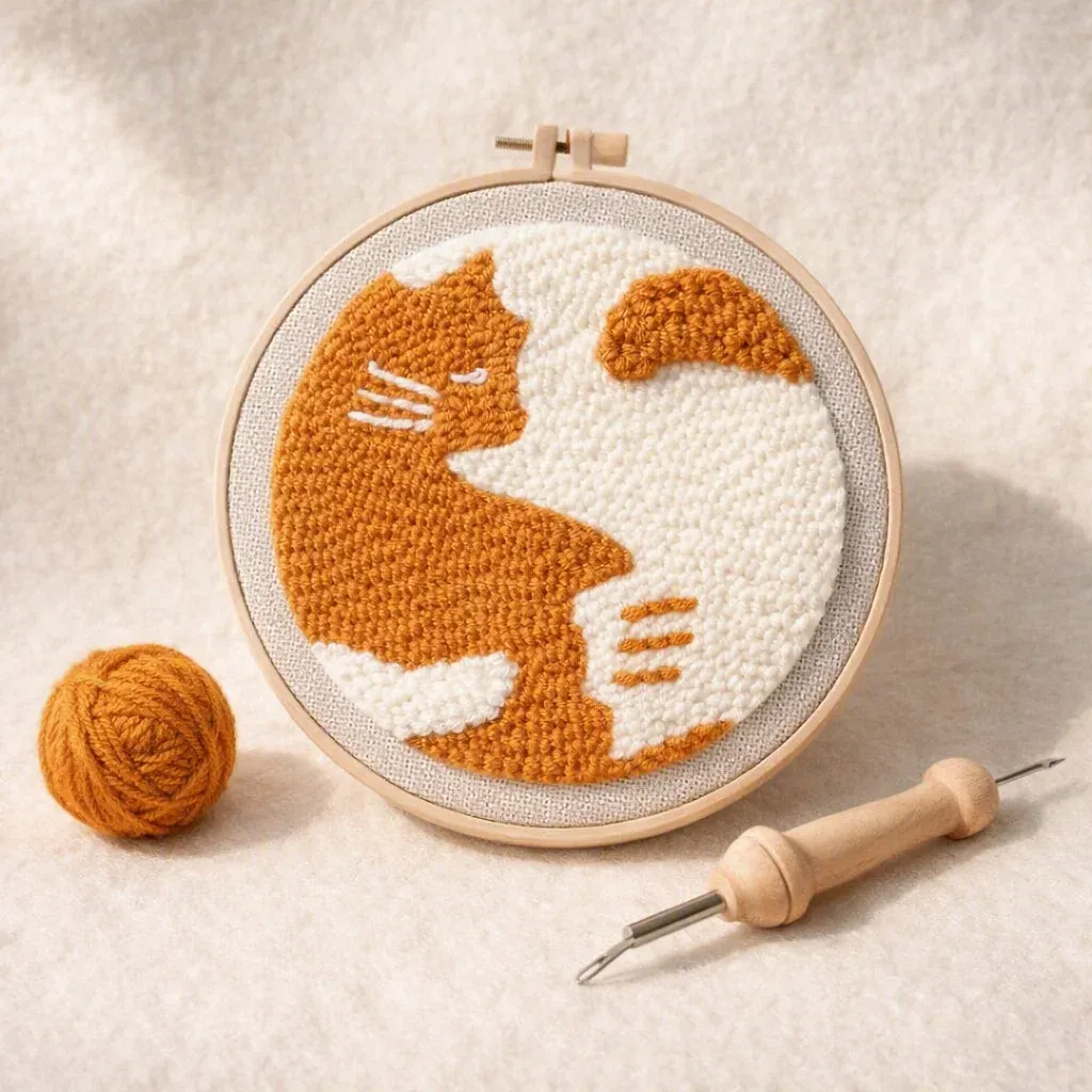 Kit punch needle chat abstrait en relief