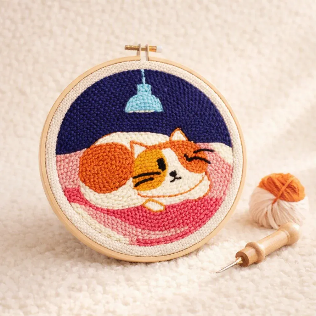 Kit punch needle chat dans son couffin douillet