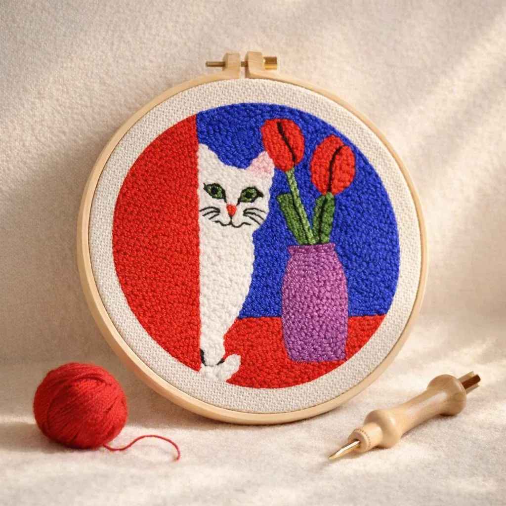 Kit punch needle chat curieux tout en relief