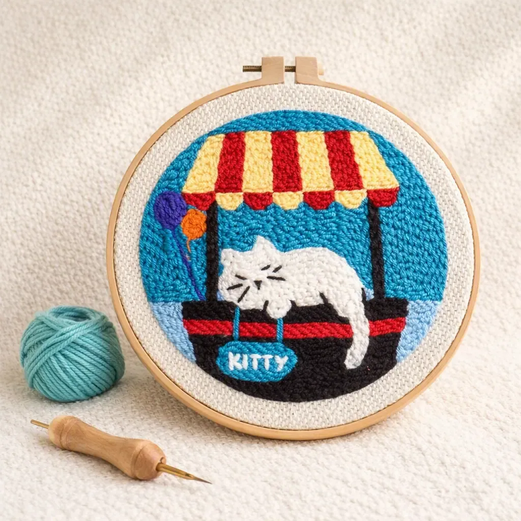 Kit punch needle chat endormi en relief