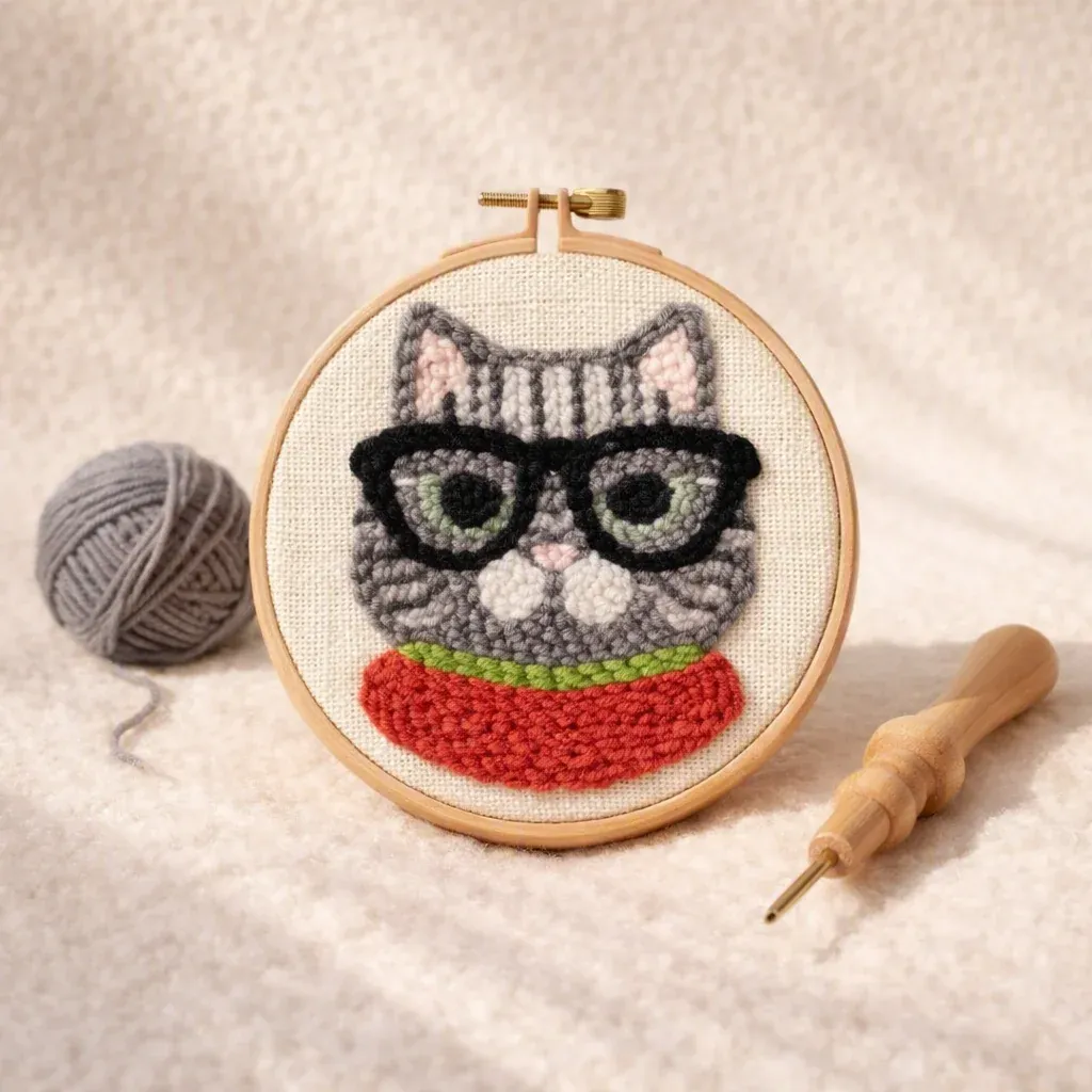 Kit punch needle chat intello tableau en relief