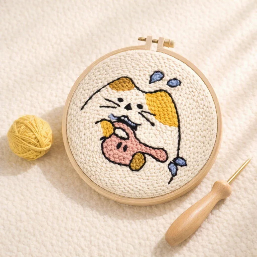 Kit punch needle chat jardinier en relief
