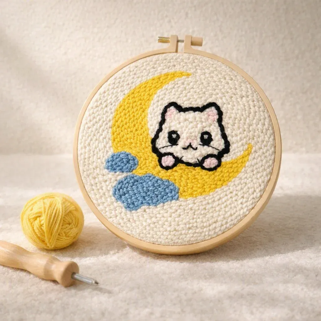 Kit punch needle chat rêveur sur la lune