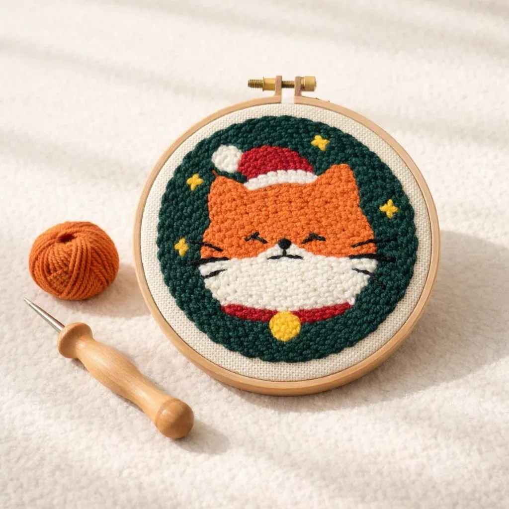 Kit punch needle Chat de Noël à encadrer