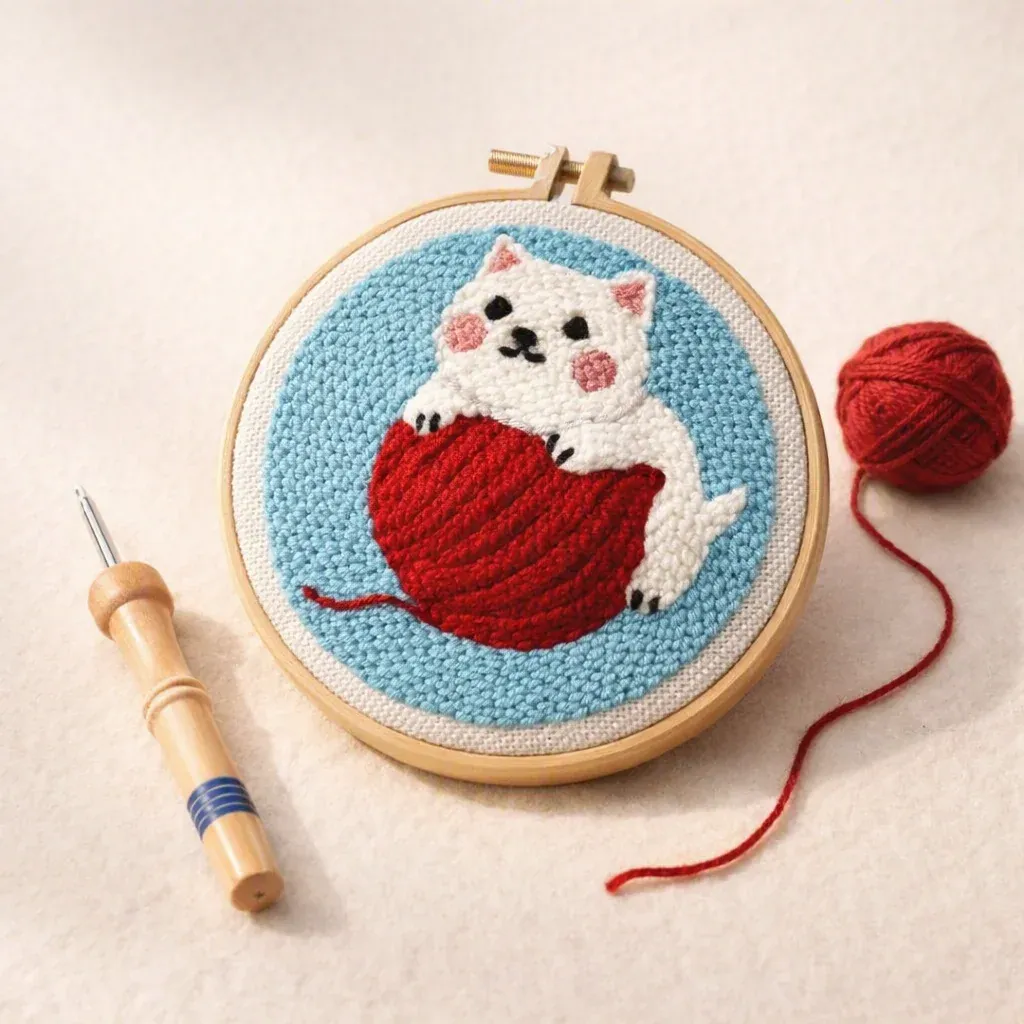 Kit punch needle chat avec pelote de laine