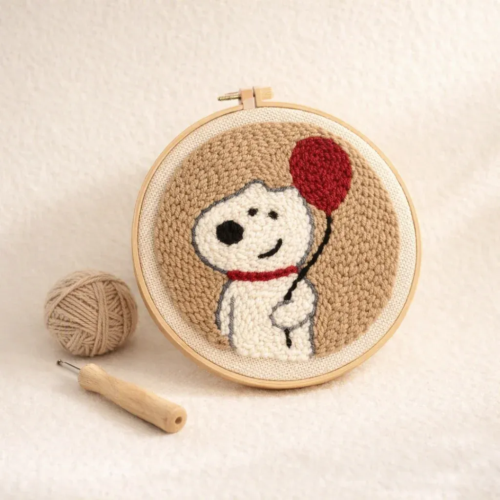 Kit punch needle chien blanc et ballon en relief