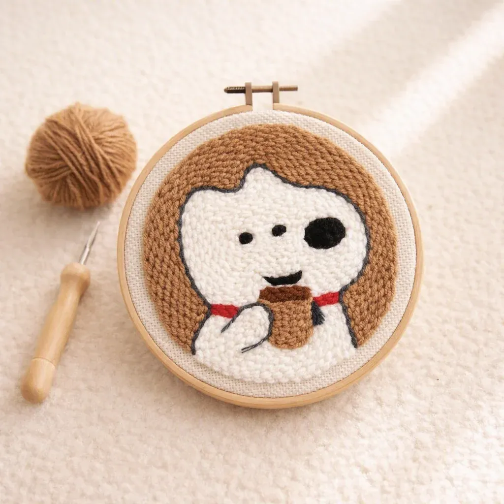 Kit punch needle chien blanc et café en relief