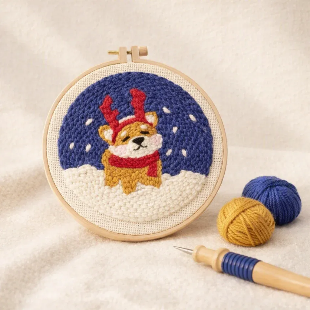 Kit punch needle chien renne de Noël en relief