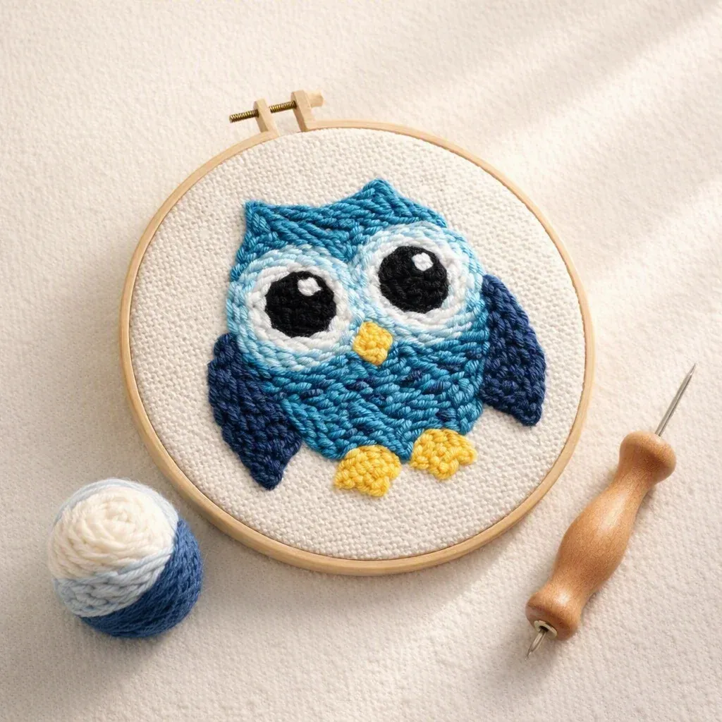 Kit punch needle chouette bleue en relief