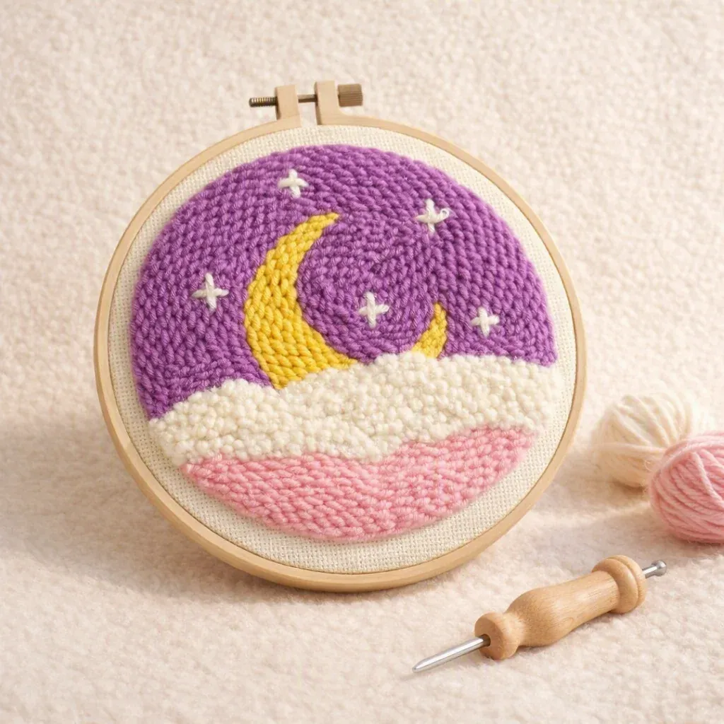 Kit punch needle ciel mauve abstrait en relief