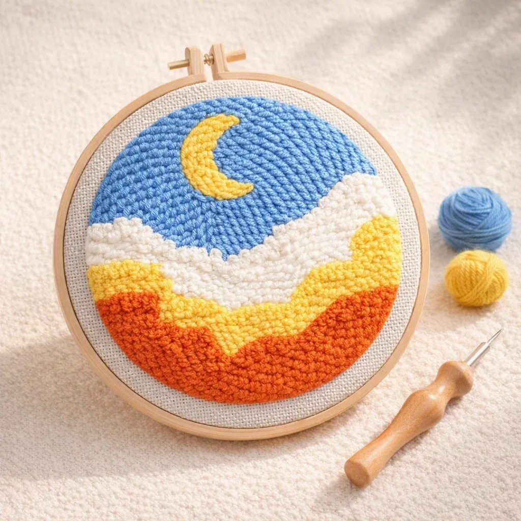 Kit punch needle ciel et nuage en relief
