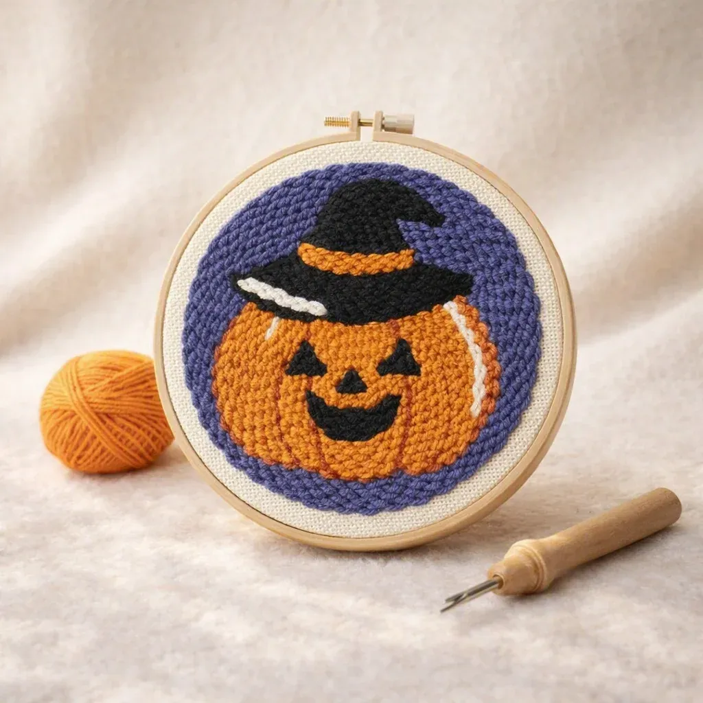 Kit punch needle citrouille d’Halloween en relief