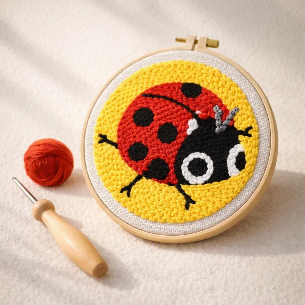 Kit punch needle coccinelle en relief nature