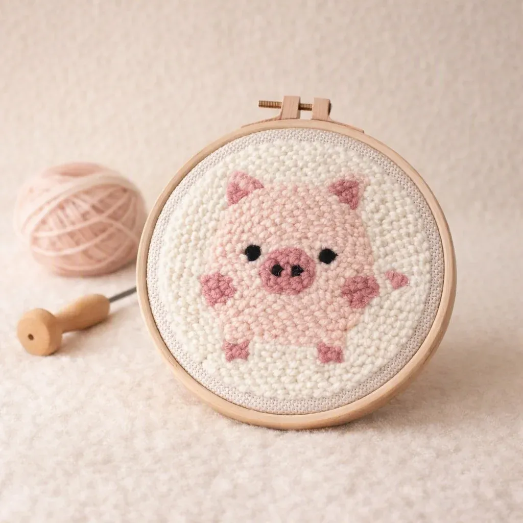 Kit punch needle cochon rose tout en relief