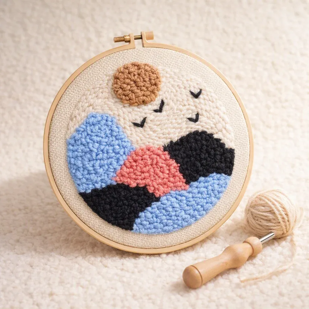Kit punch needle collines en tableau textile