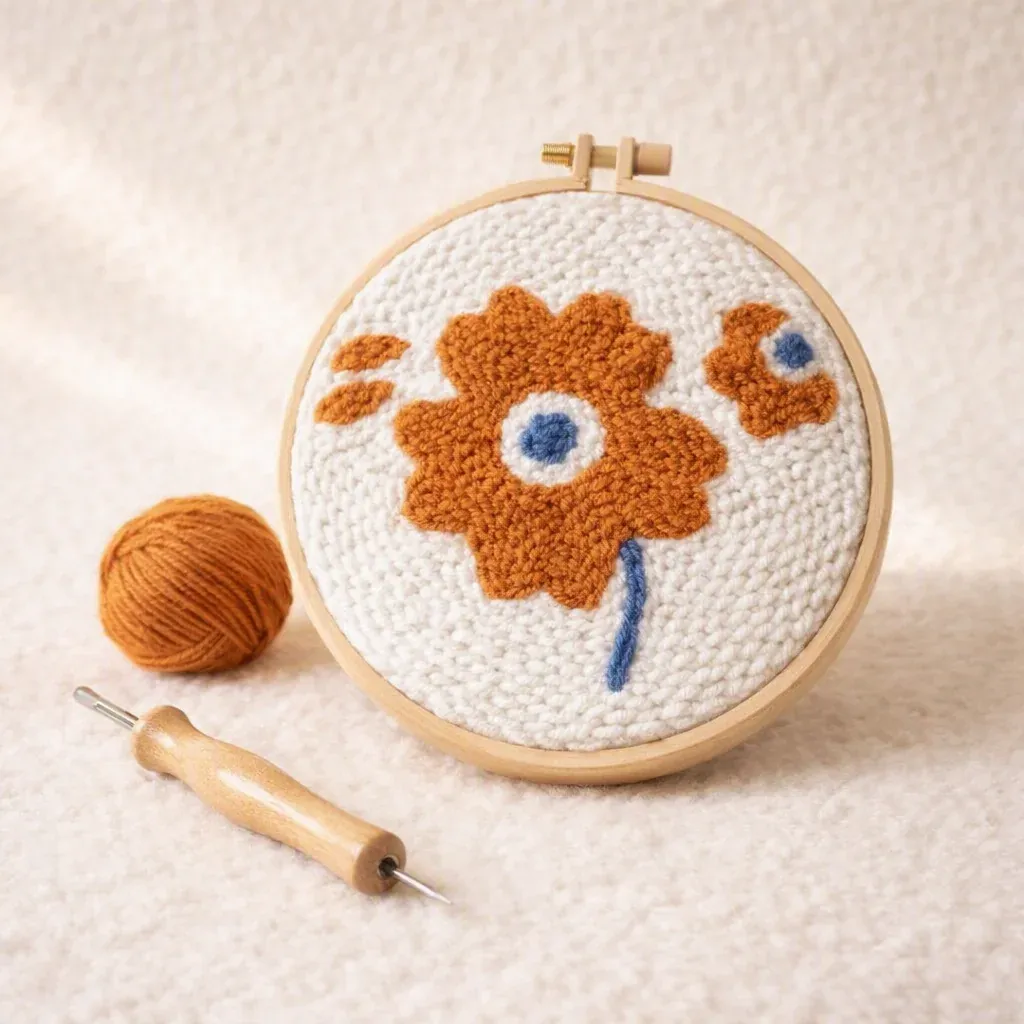Kit punch needle coquelicot brun en relief