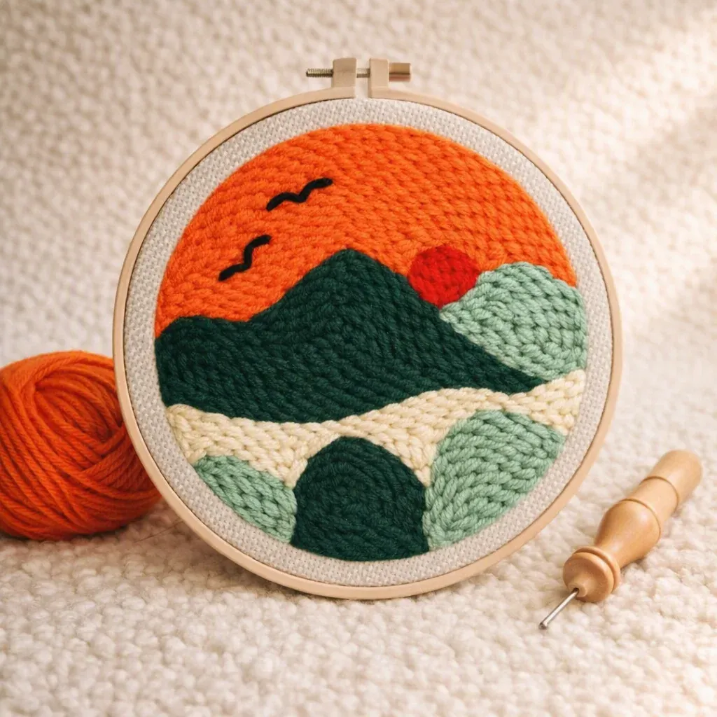Kit punch needle paysage coucher de soleil