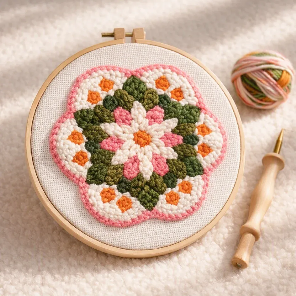 Kit punch needle couronne de fleurs en relief