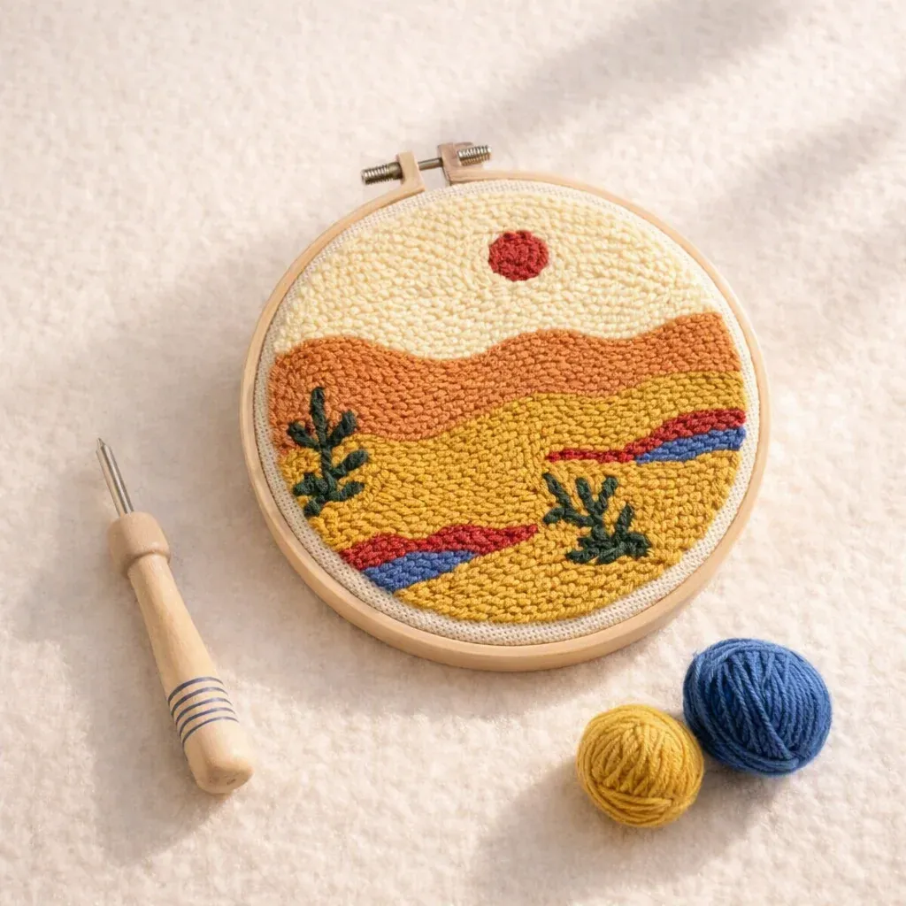 Kit punch needle paysage désert doré en relief