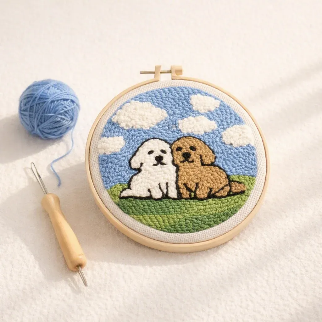 Kit punch needle duo de chiens en relief