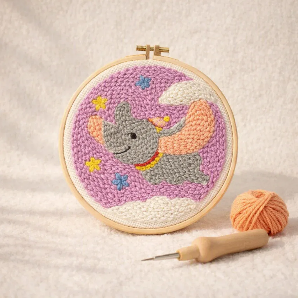Kit punch needle éléphant volant en relief