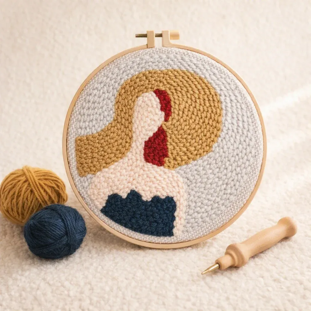 Kit punch needle femme au chapeau en relief