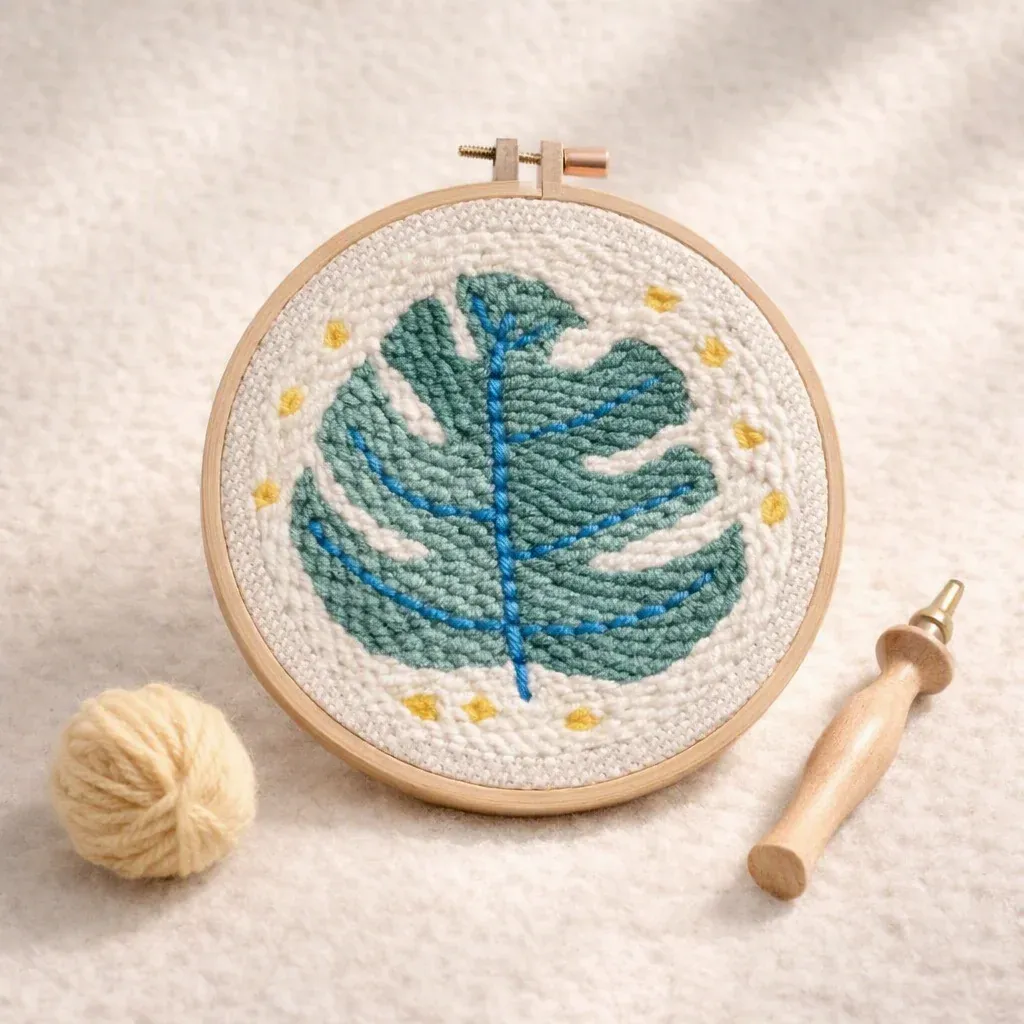 Kit punch needle feuille verte en relief