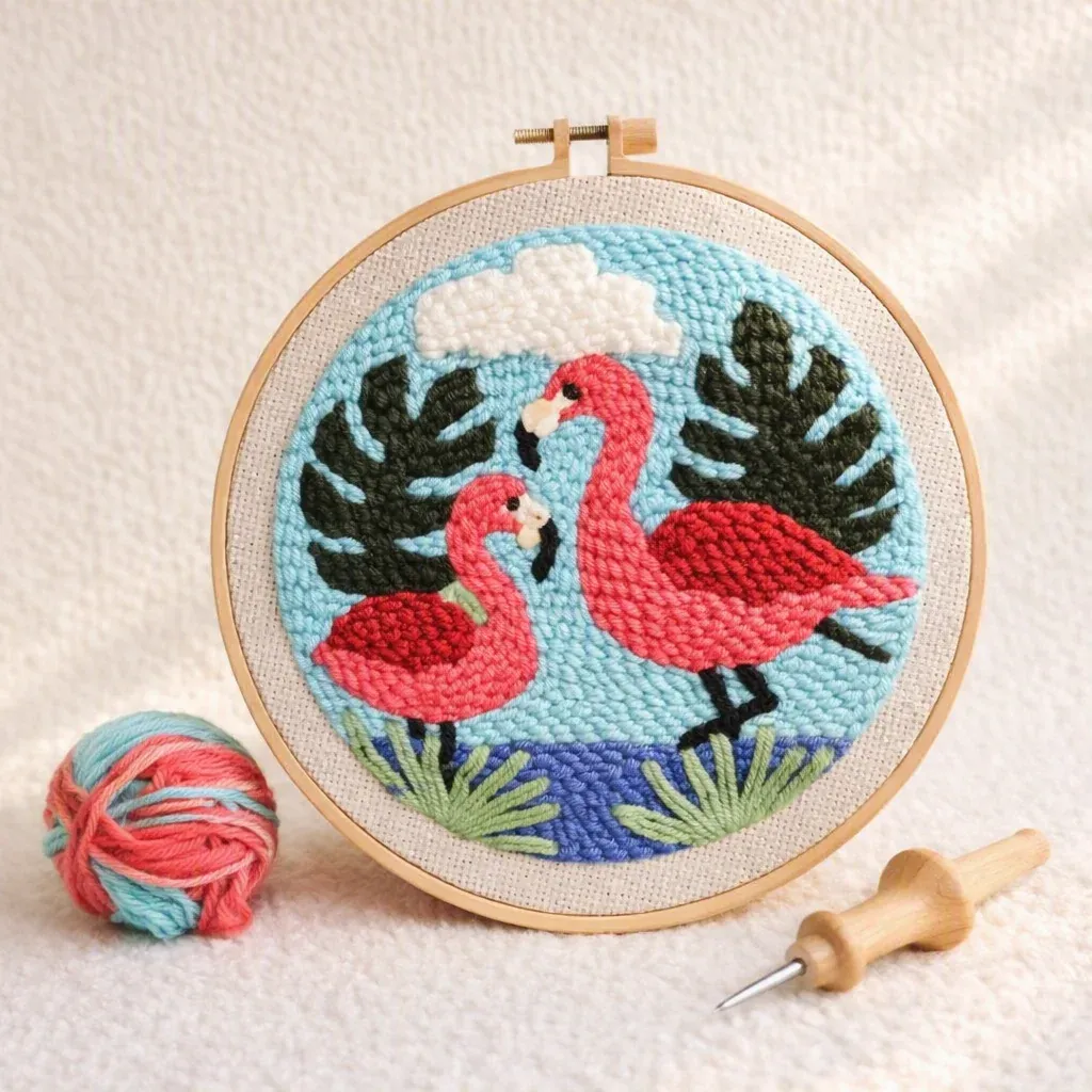 Kit punch needle couple de flamants roses