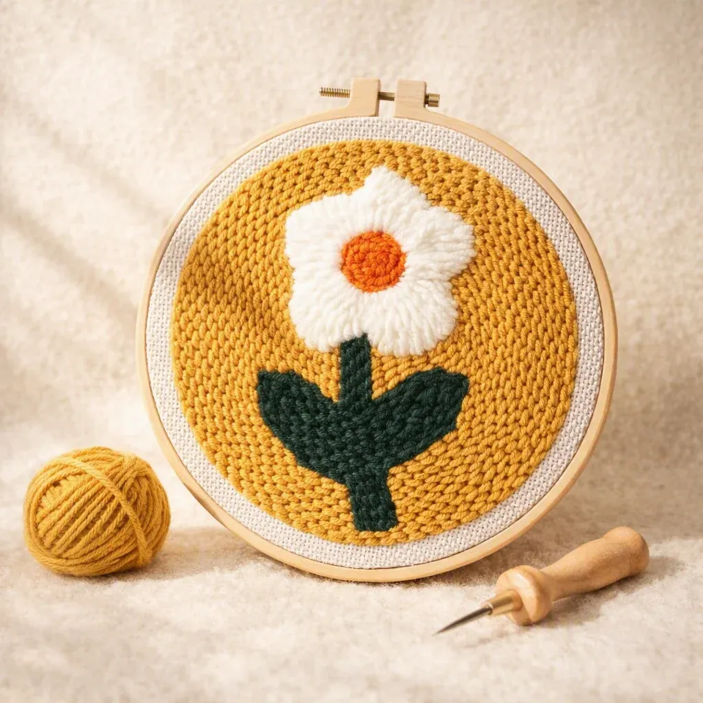 Kit punch needle fleur blanche en relief