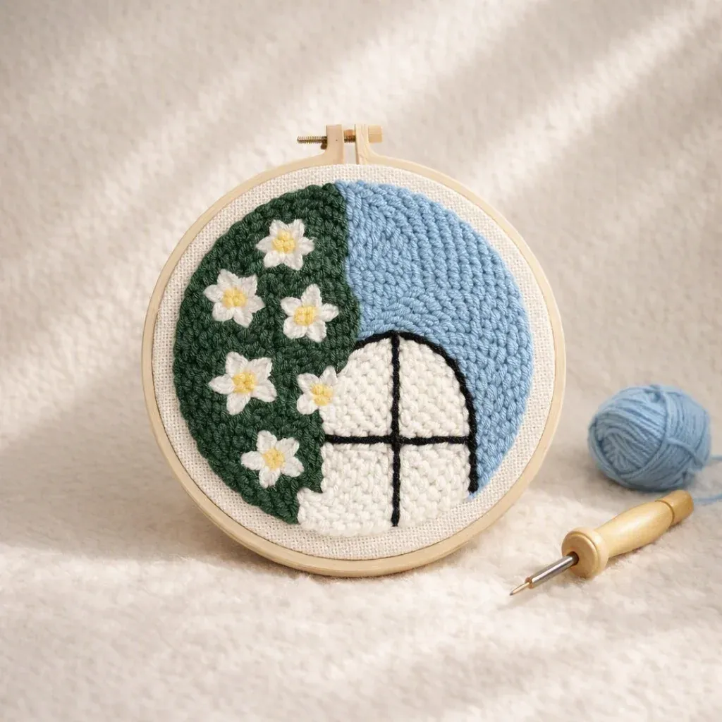 Kit punch needle fleur à la fenêtre en relief