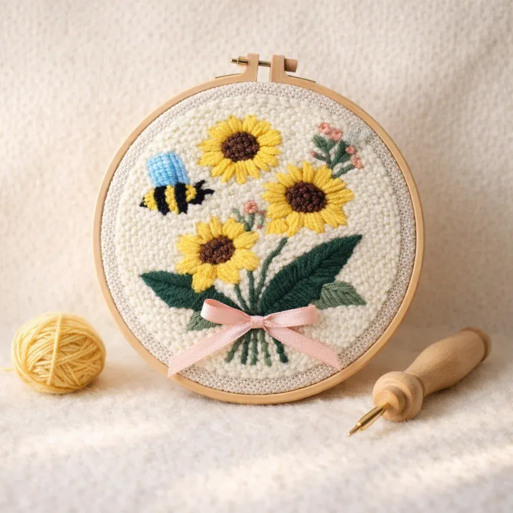 Kit punch needle fleurs et abeille en relief