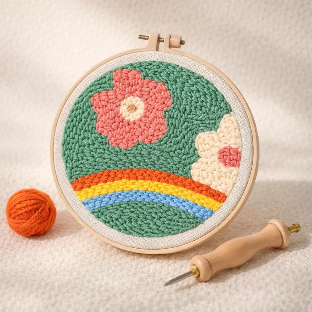 Kit punch needle fleurs et arc-en-ciel doux
