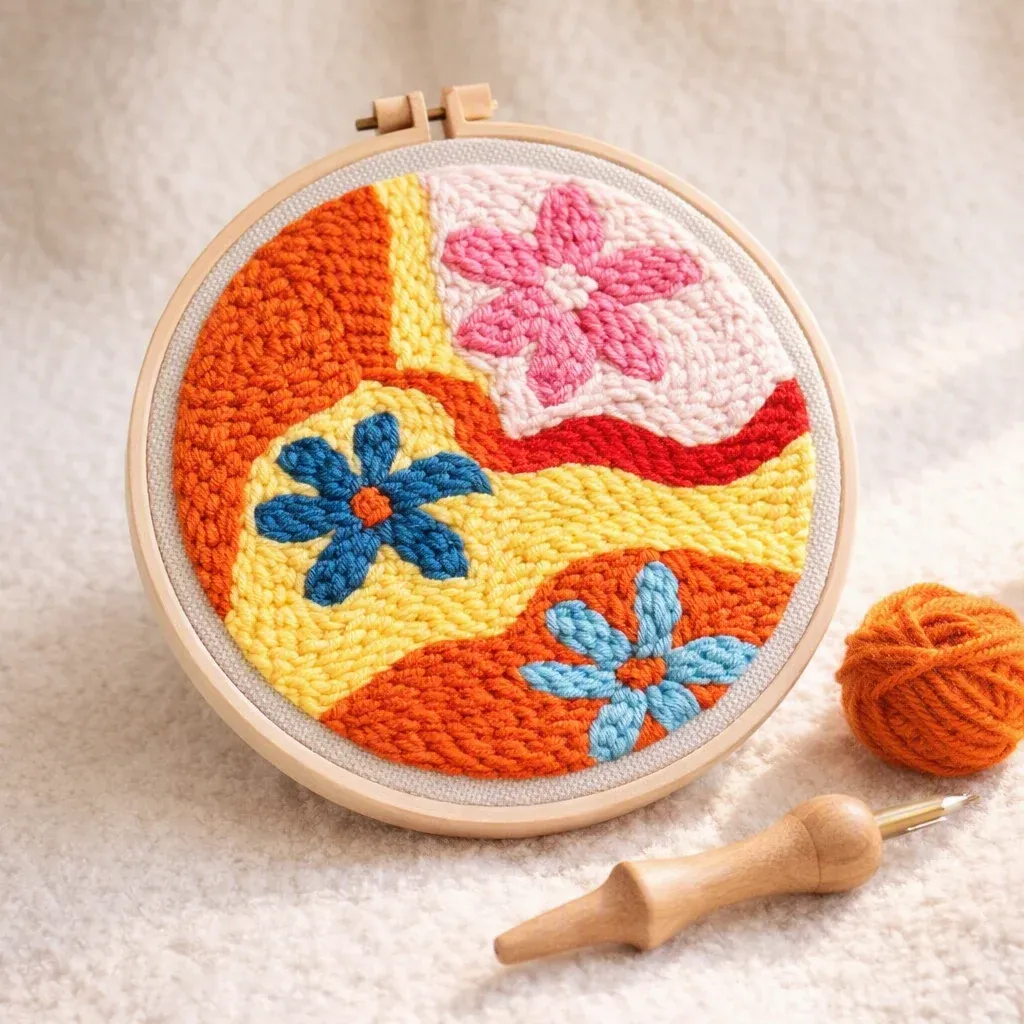 Kit punch needle dégradé de fleurs en relief
