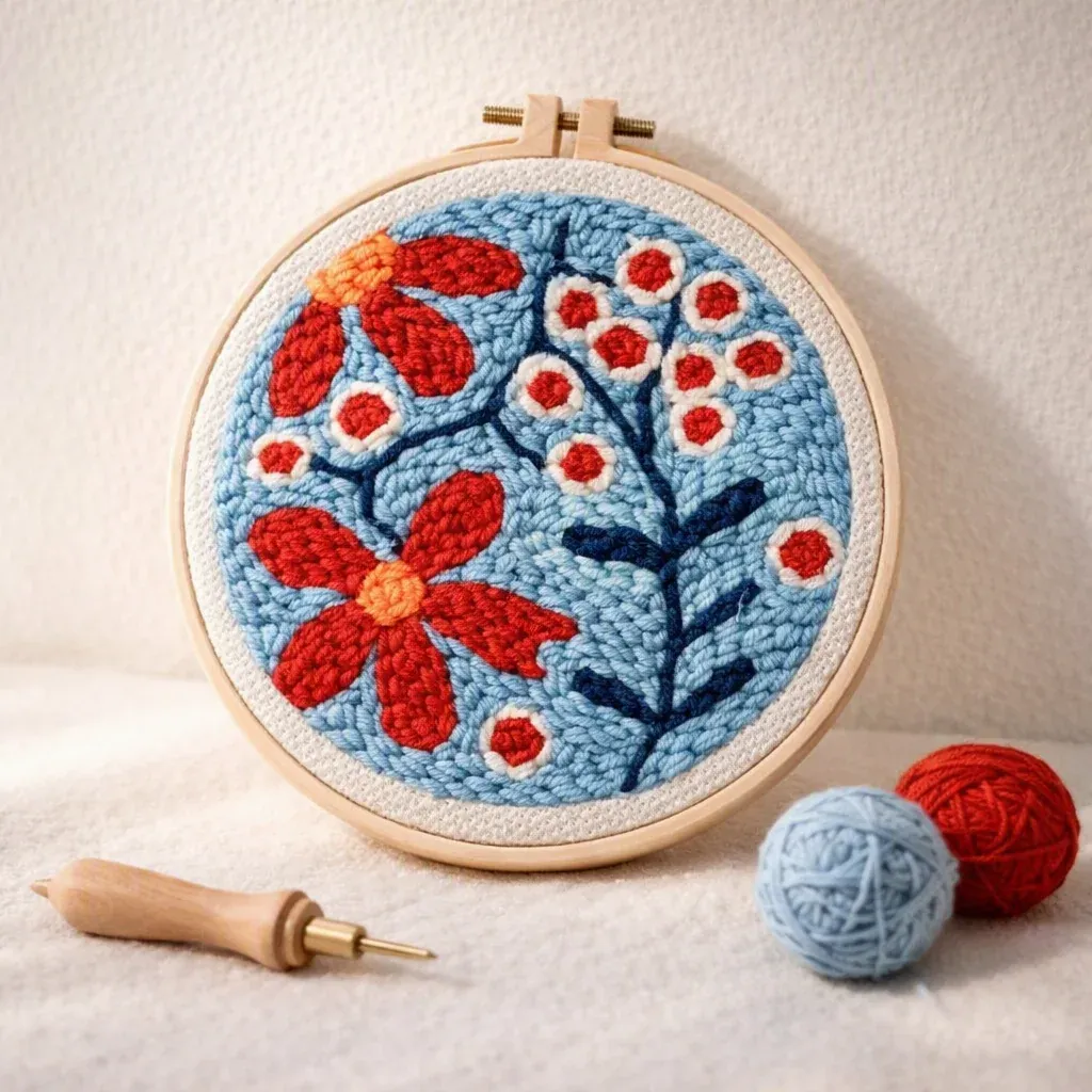 Kit punch needle explosion de fleurs rouges