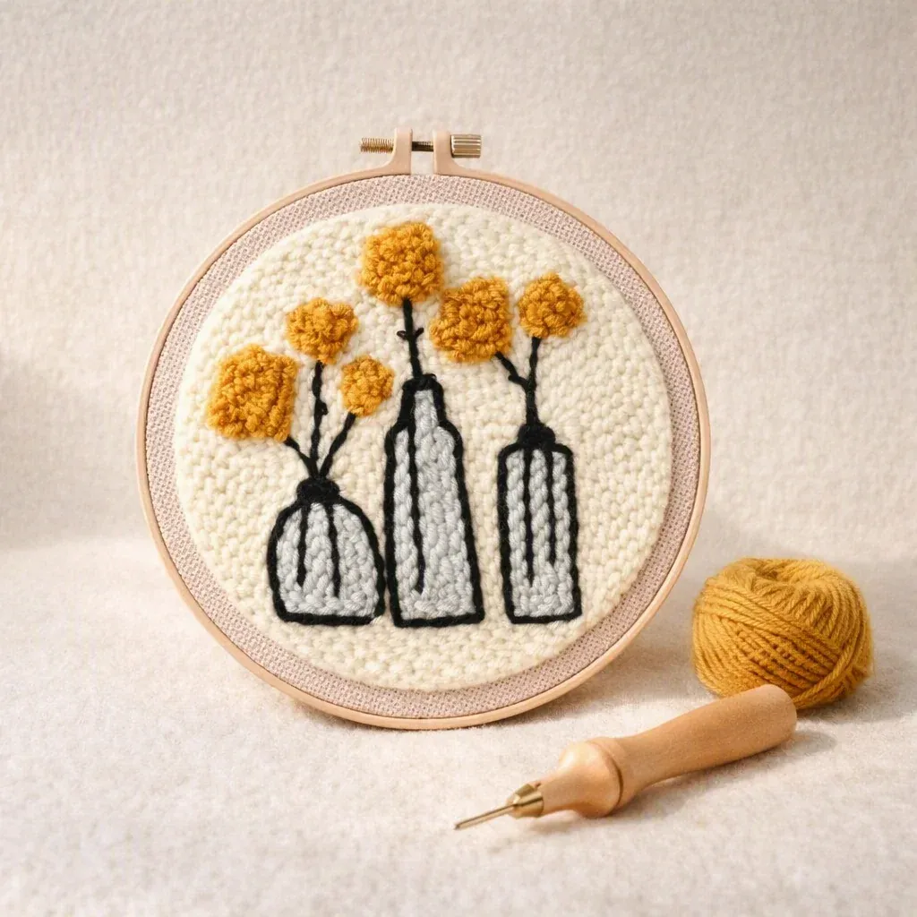 Kit punch needle fleurs et vases en relief